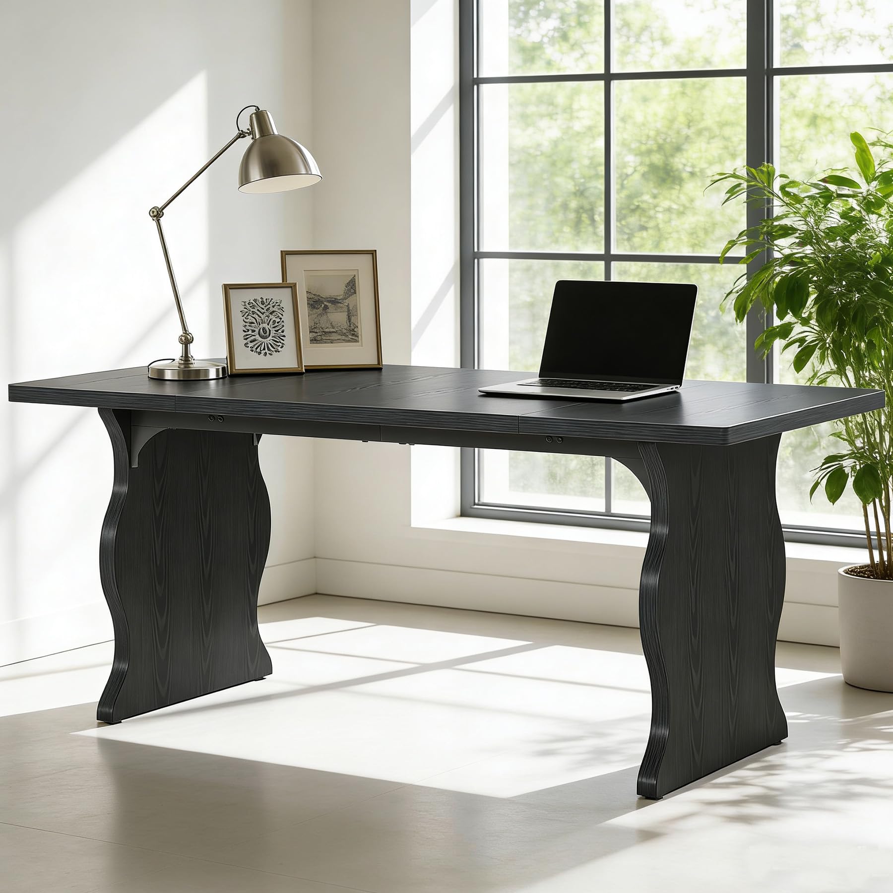 Tribesigns 63" Large Desk for Home Office, Spacious Executive Computer Desk with Ample Leg Room, Double PC Gaming Writing Table Study Desk with Sturdy Legs, Black