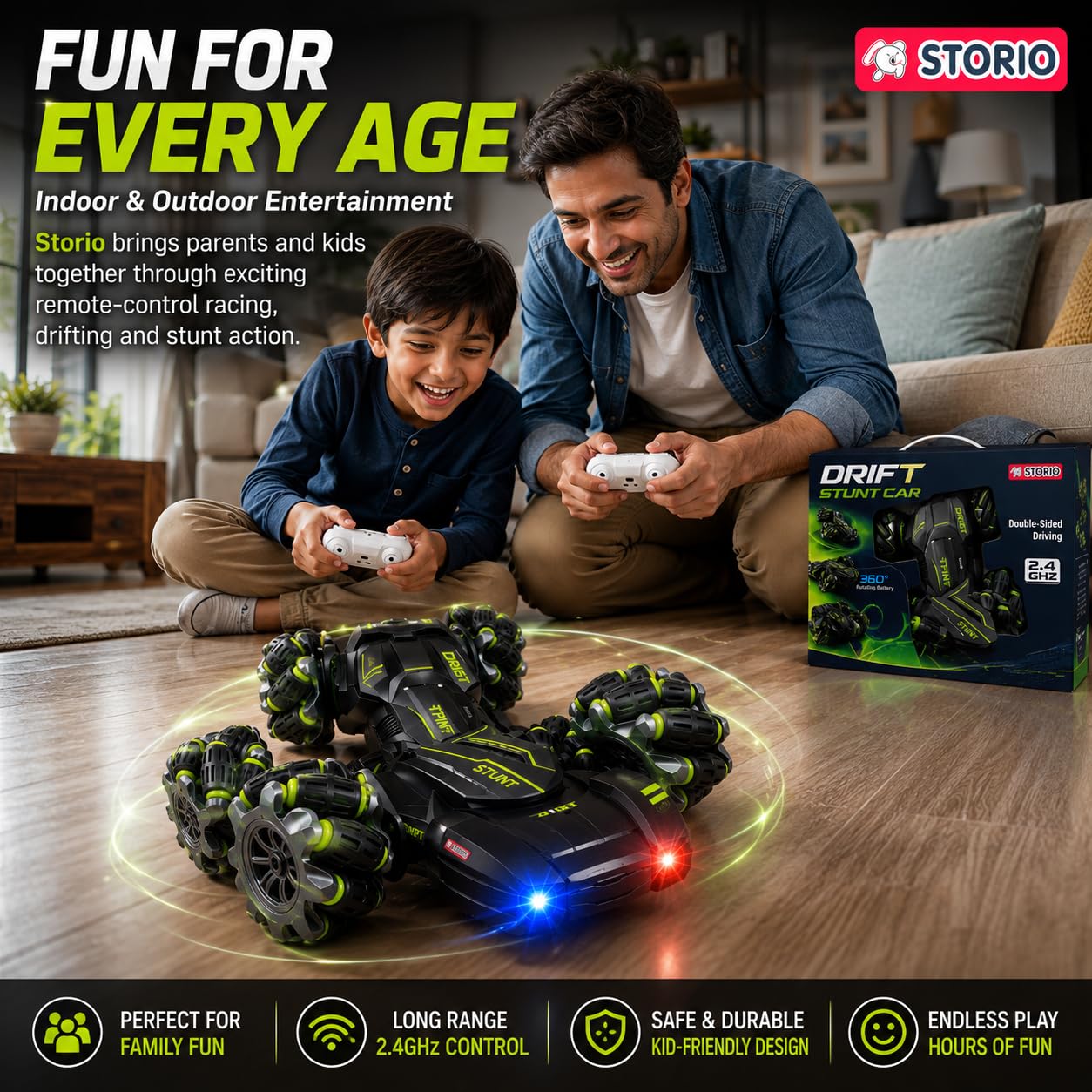 Storio Rechargeable Remote Control Car Toy, RC Car 4x4 Drift Stunt Car — Amazon image 3