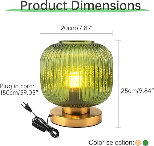 Miniatura 5 de Lámpara de mesa de cristal verde de mediados de siglo moderna lámpara de mesa acanalada pantalla de vidrio dorado lámpara de mesa pequeña lámpara de