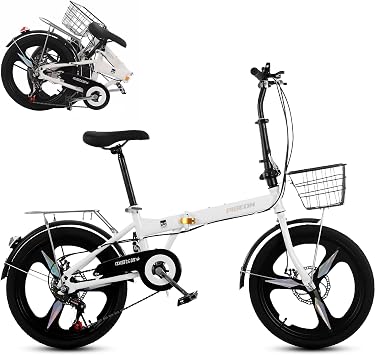 7 Speed Folding Bicycle Basket Included, High Carbon Steel Frame, Folding Car, Load Capacity 352.7 lbs 160 kg, Folding Bike, Disc Brake, Magnesium Alloy Integrated Wheel, Unisex, Mini Velo, Beginner