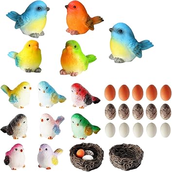 Jetec 30 Pieces Garden Accessories Bird Decorative Figurines Miniature Bird Figurines for Garden, Dollhouse Miniature, Cake Topper, Micro Landscape, Yard Bonsai Decal, Home Decoration