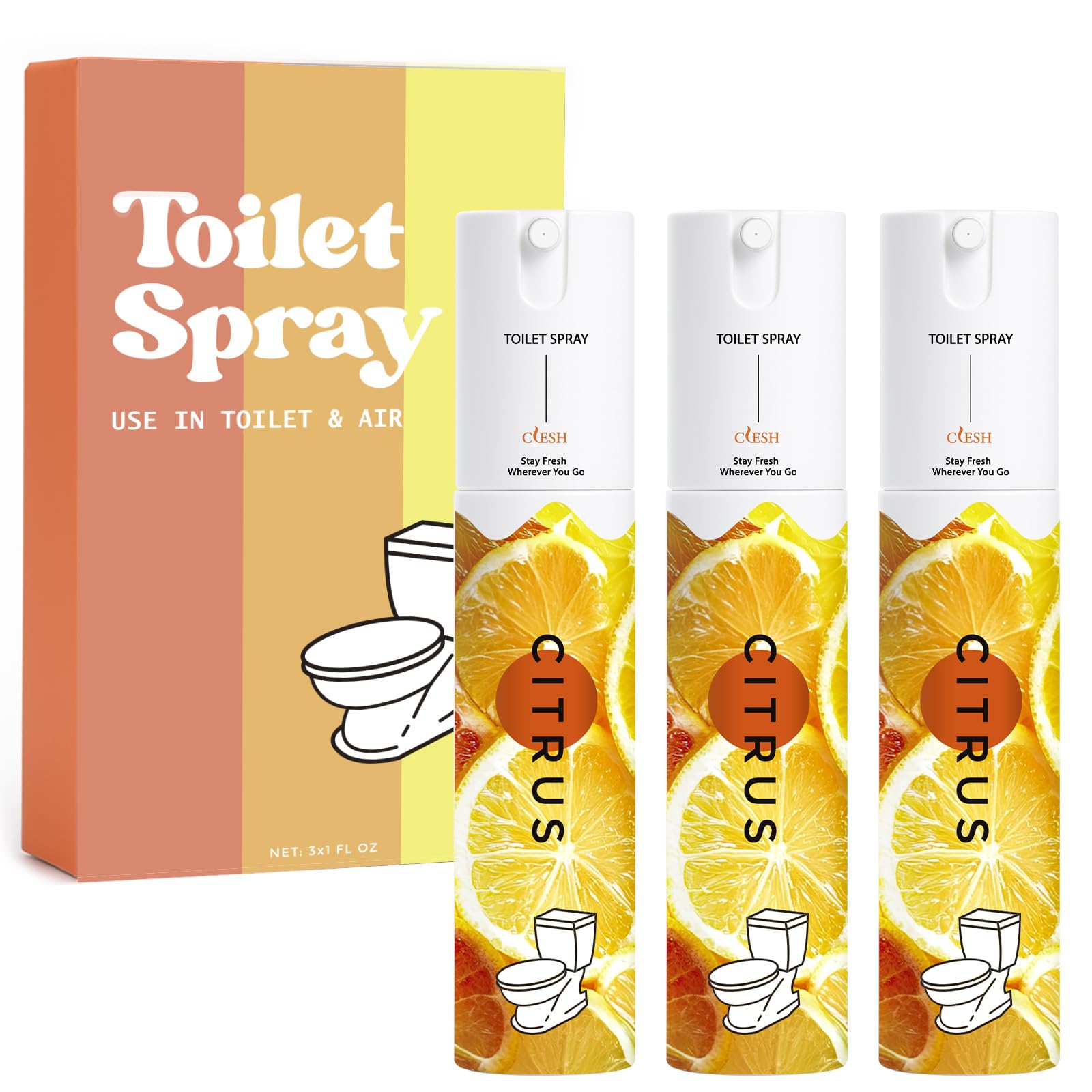 Travel Size Toilet Spray for Poop, Pocket Size, 3 Pack Citrus Scent