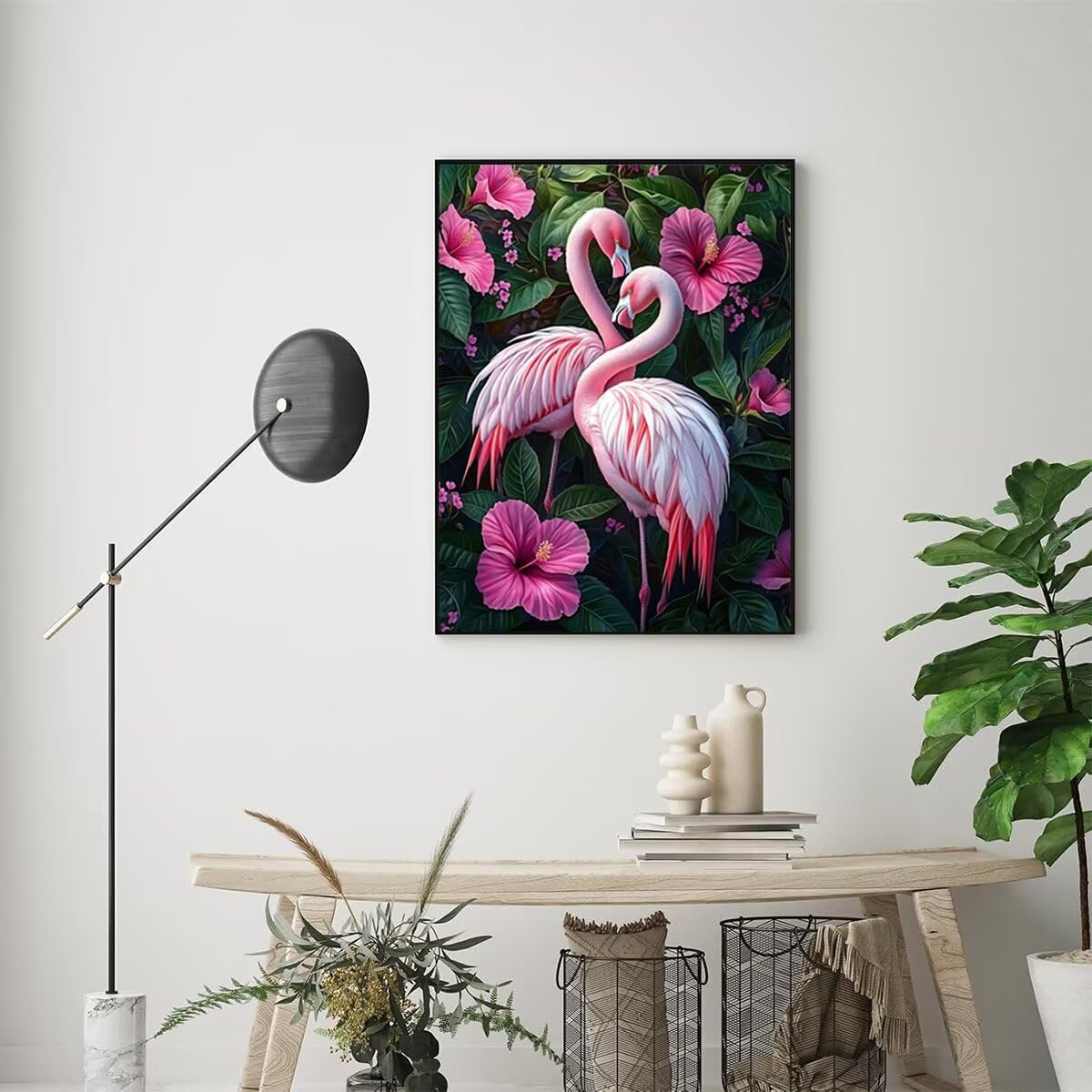 Dipingere con i Numeri Flamingo, Paint by Numbers Adulti Fiore, Fai da te Creativi Adulti Quadri da Dipingere Numerati Kit per Decorazione Della Parete di Casa, Regalo 100x135 cm Senza Cornice 94-N