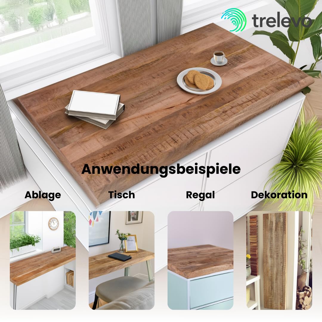 Holzplatte 120x60 cm Mangoholz massiv Baumkante Waschtisch