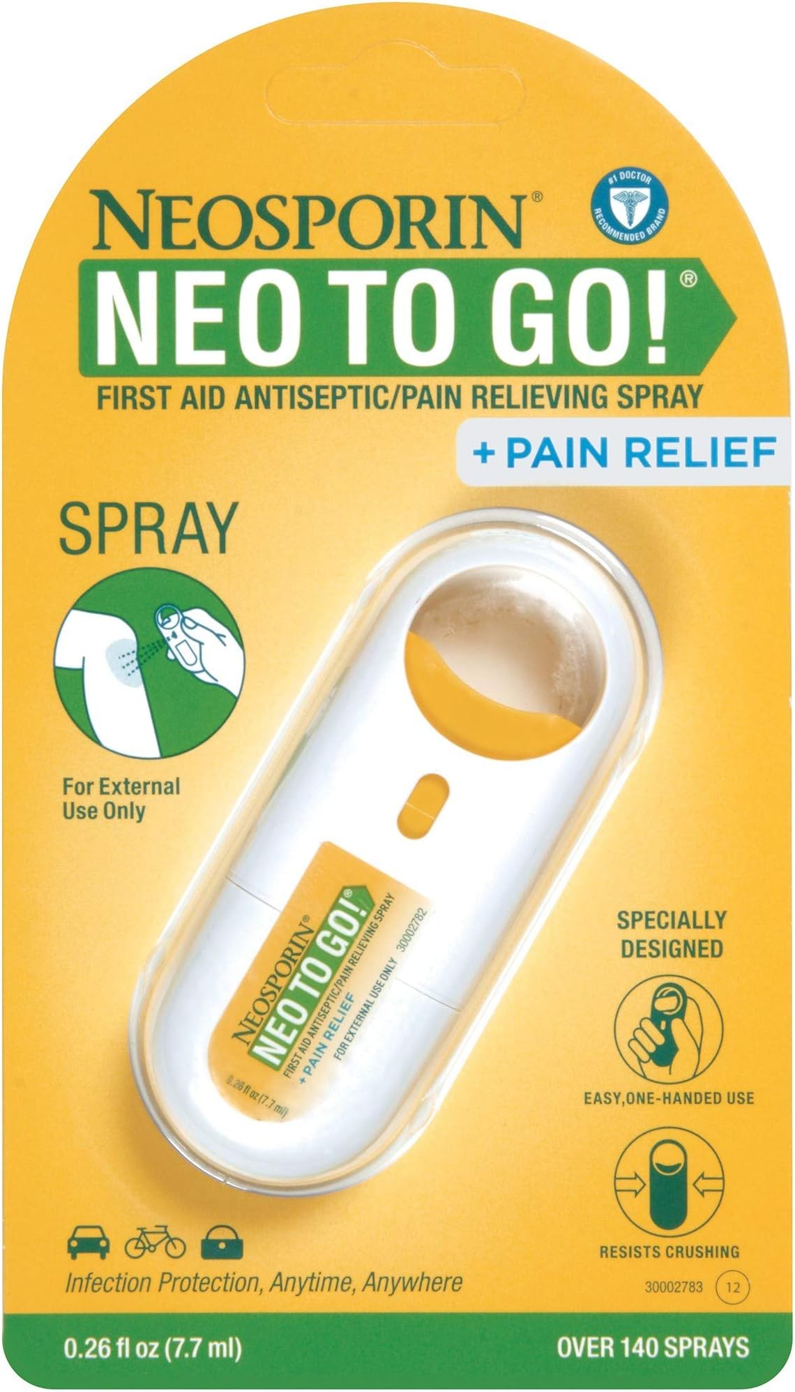 Neosporin + Pain Relief Neo To Go! First Aid Antiseptic/Pain Relieving Spray,.26 Oz