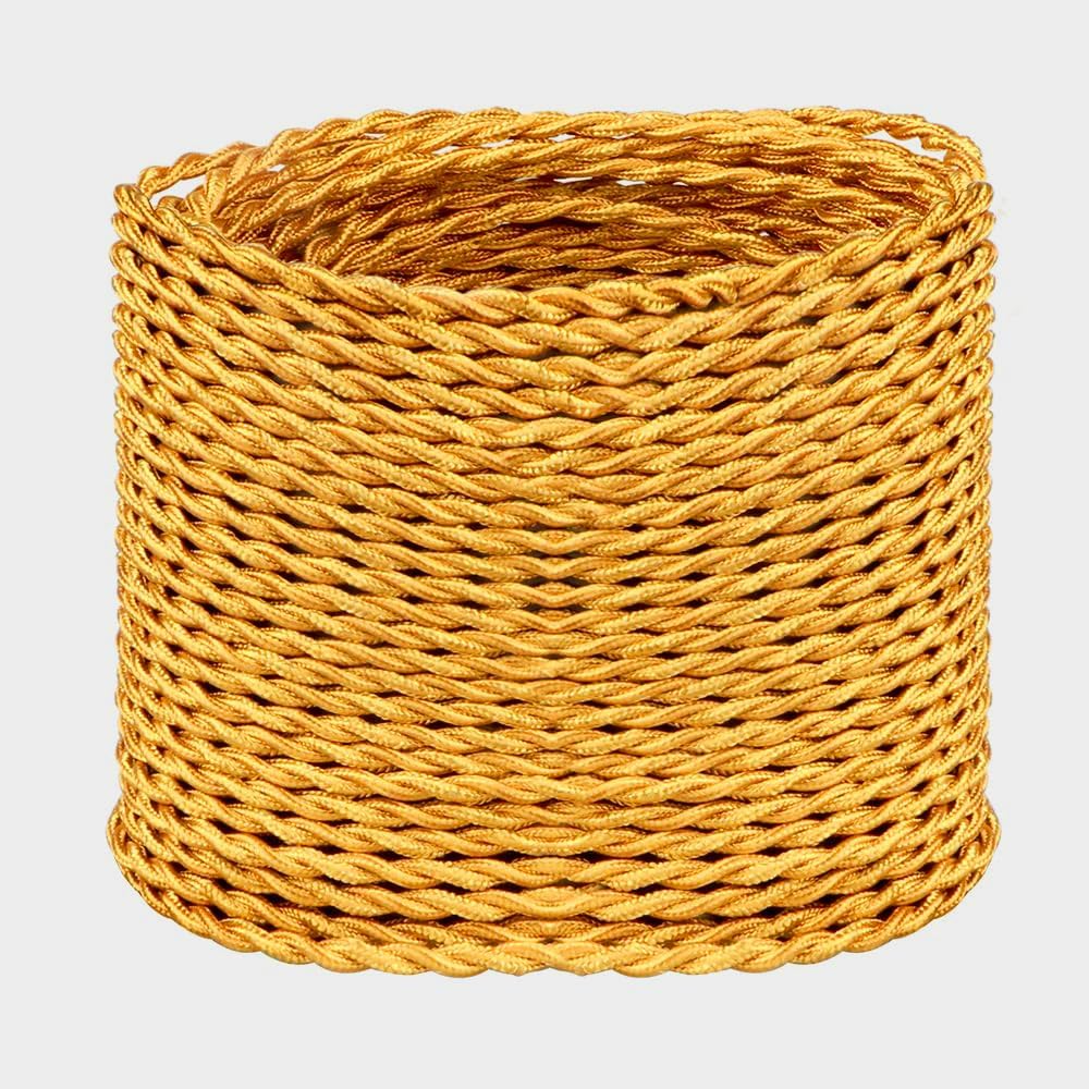 10 Meters / 32.8FT Gold Braided Cable, LEDSONE 3 Core Electrical Cable, Vintage Braided Flex Cables Twisted Fabric Electrical Wire for DIY Industrial Pendant Lights or Other Appliances - Gold