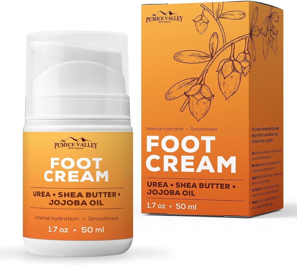 Crema para pies de urea para talones y pies secos y agrietados Manteca de karité 1.7 oz | Crema hidratante para pies y talones para callos y piel áspera - Manteca de karité, aceite de jojoba, vitamina E - Cuidado de los pies después de la piedra pómez