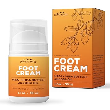 Pumice Valley Urea Foot Cream for Dry Cracked Heels and Feet - Foot Moisturizer & Heel Cream for Calluses and Rough Skin - Shea Butter, Jojoba Oil, Vitamin E - 1.7 oz