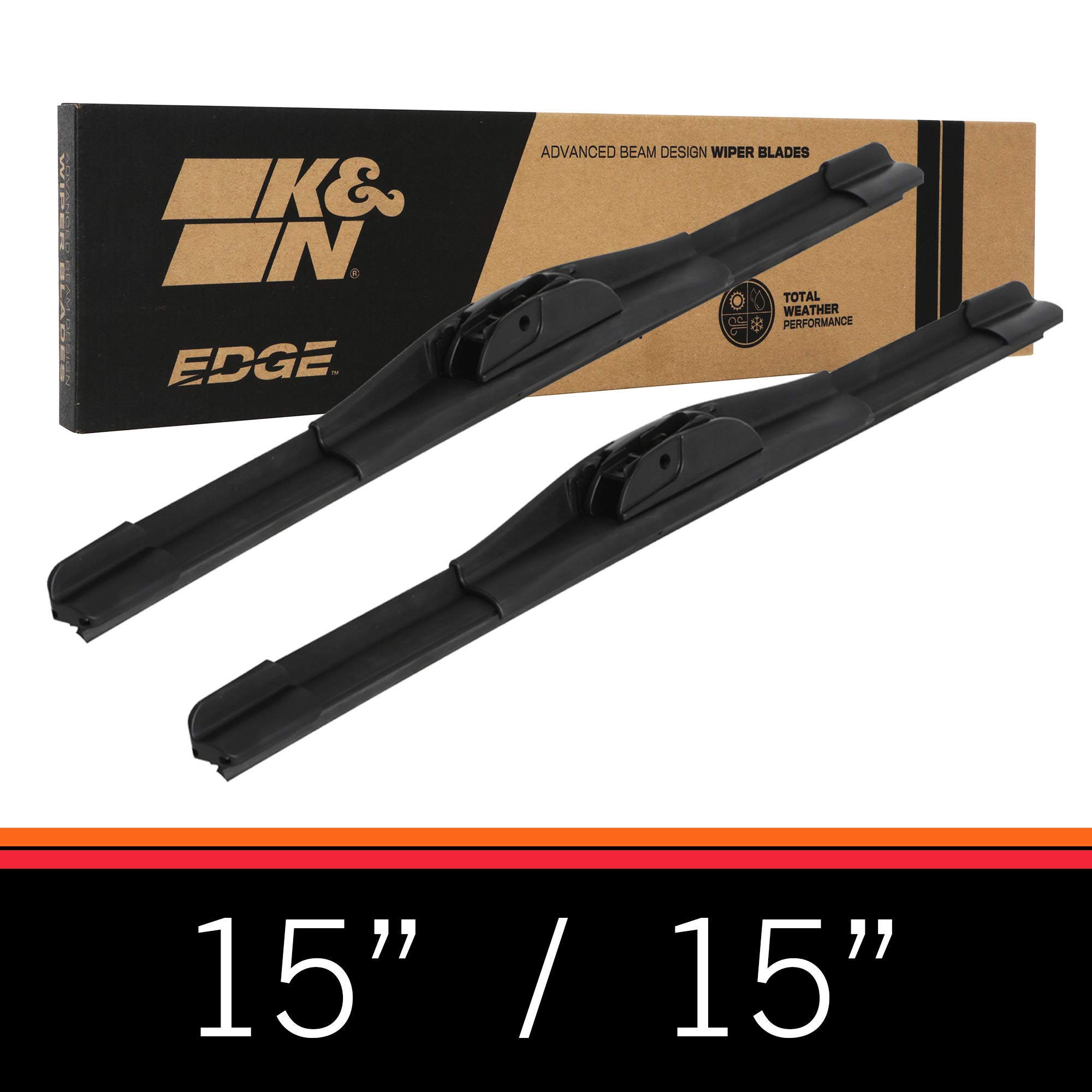 K&N EDGE Wiper Blades: All Weather Performance, Superior Windshield Contact, Streak-Free Wipe Technology: 15" (Pack of 2)