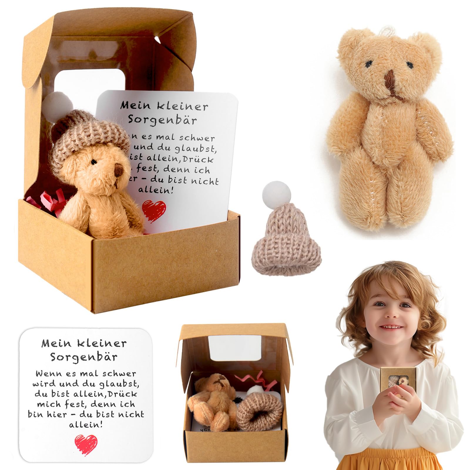 Mini Pocket Bear Hug in Box, Tiny Teddy Bear Plush with Inspirational