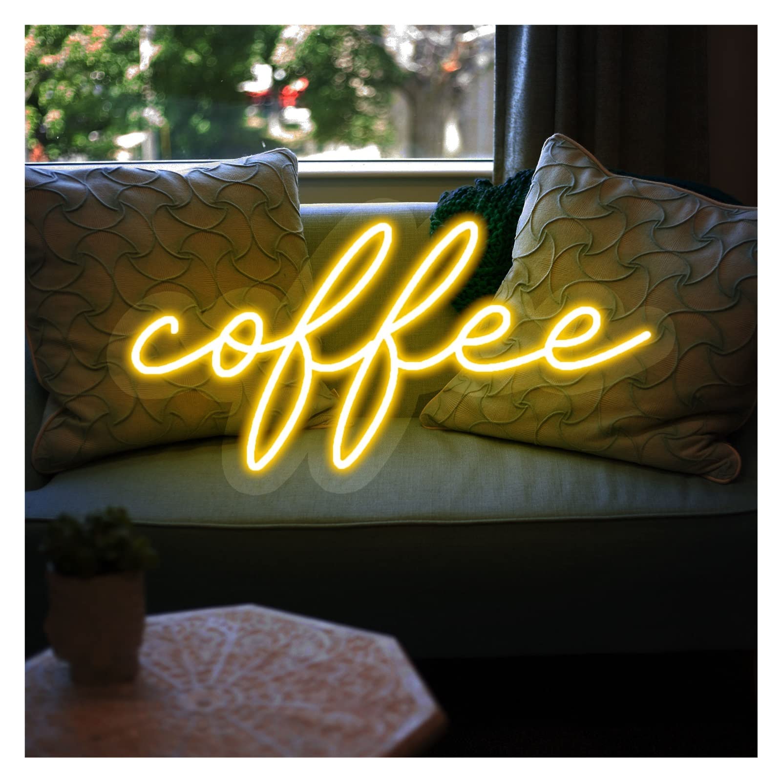 Luci del Segno al Neon del caffè LED, Custom Guard Visual Bar Pub Club Light up Decorazione della Parete for la Festa della Stanza(Yellow,55x27cm)