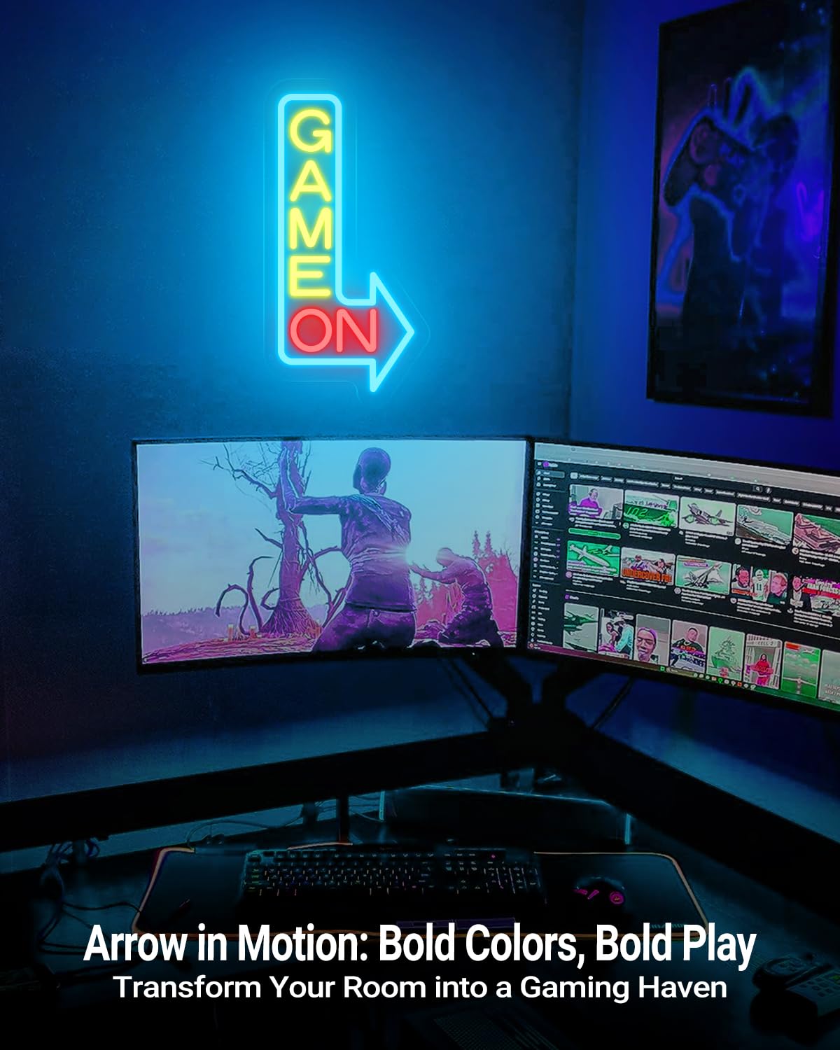 GAME ON Neon Sign for Wall Decor, LED Neon Gamer Sign for Arcade Room, Game Room, Bedroom, Kids, Boyfriend, Gifts Stepless Dimmable: Color-GAME ON RIGHT Medium Size