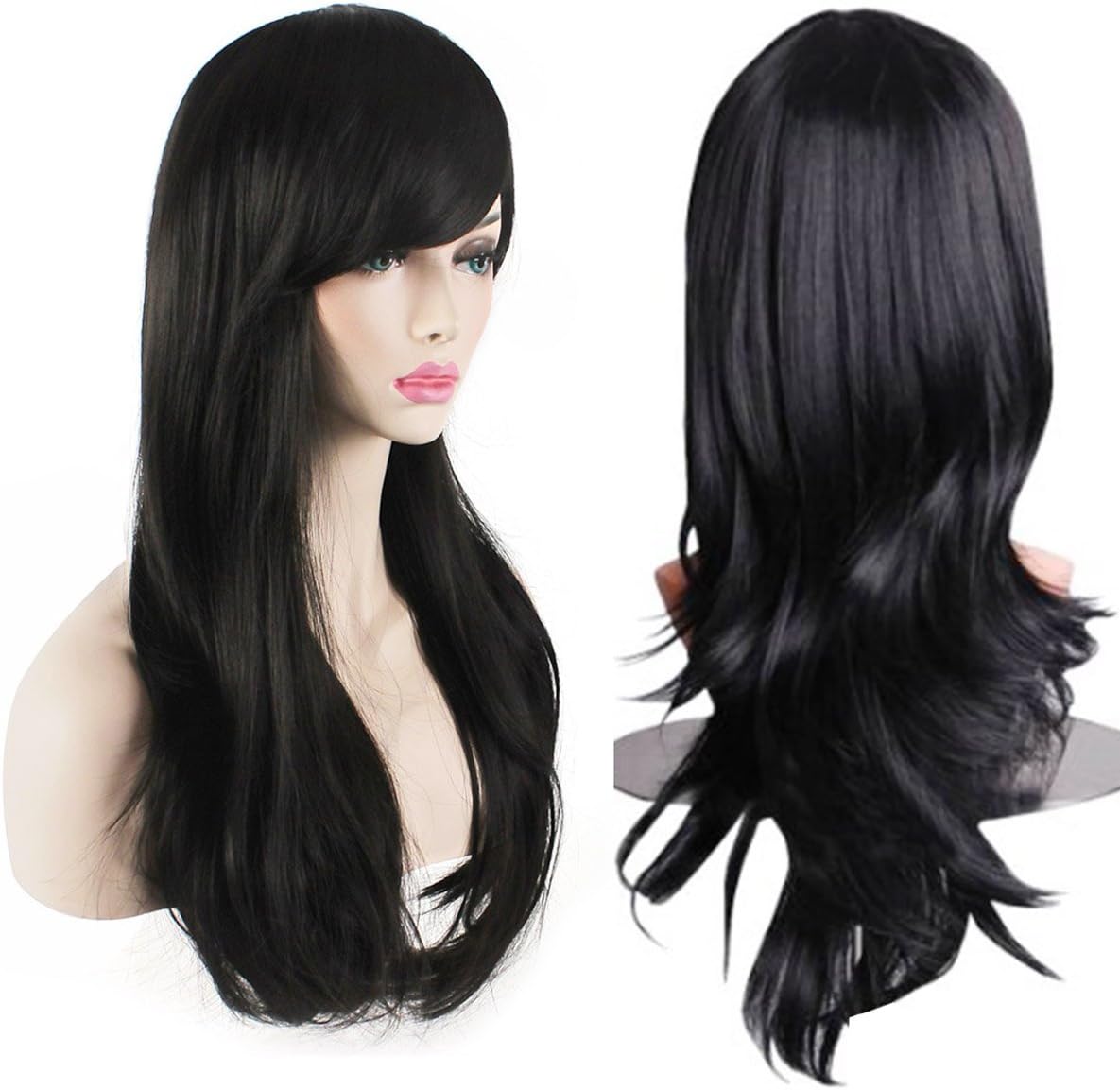28 inch Fashion Wigs Long Wavy Curly Hair Cosplay Wig & Wig Cap (Black)