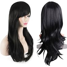 28 inch Fashion Wigs Long Wavy Curly Hair Cosplay Wig &amp; Wig Cap (Black)