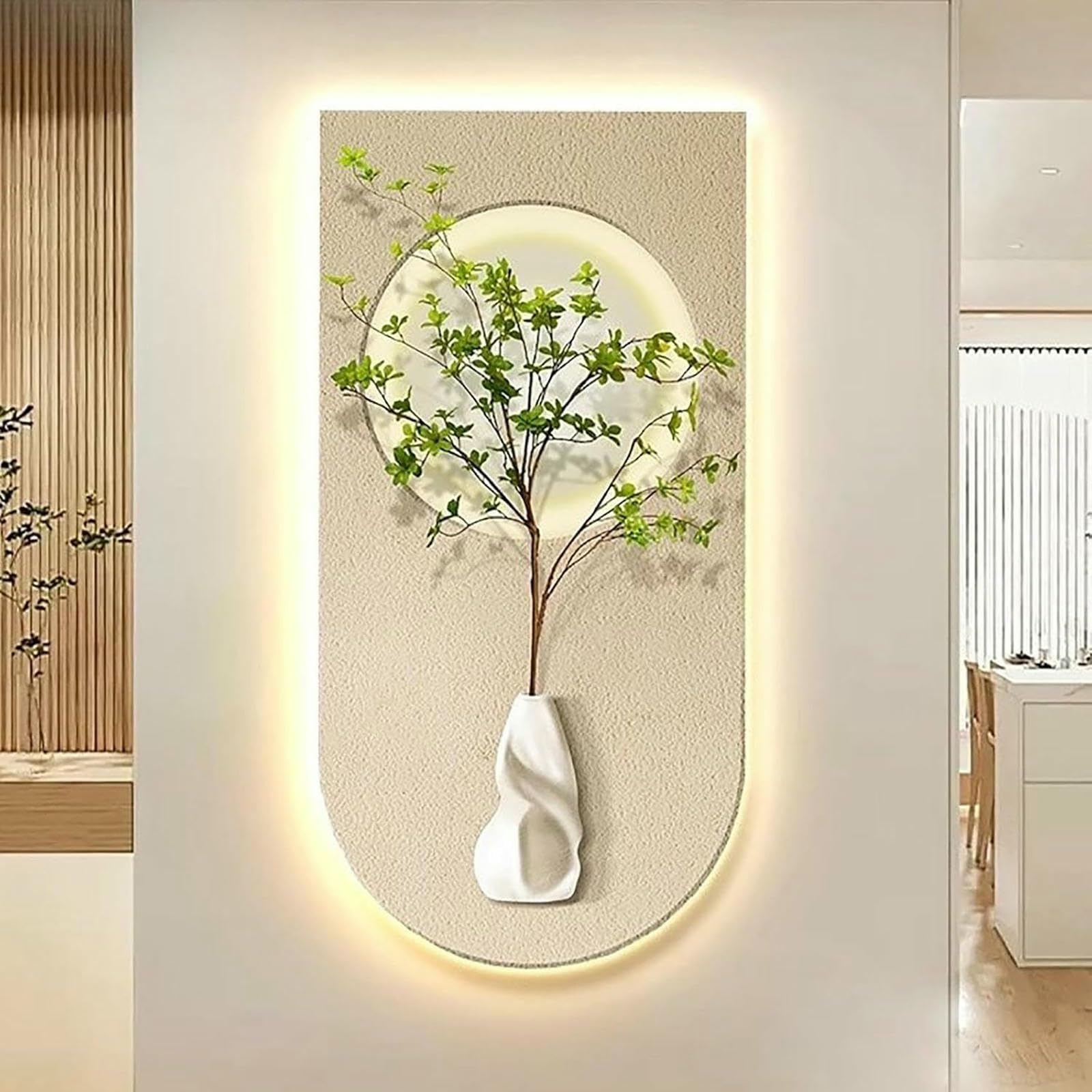 Décoration murale 3D grès LED : peinture plante artificielle