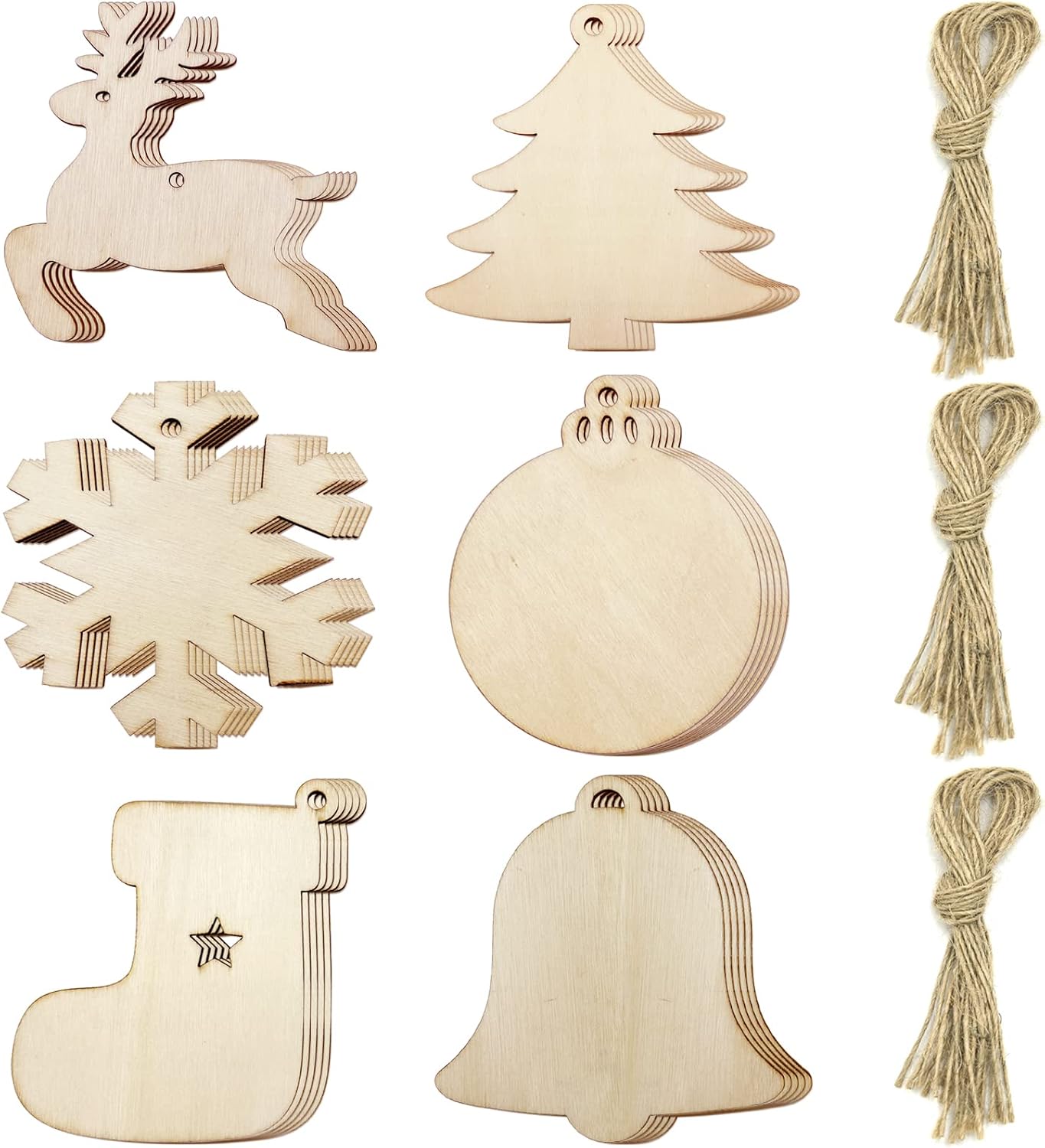 Apragaz Wooden Christmas Hanging Ornaments - 30 Pcs Tree Decorations, 6