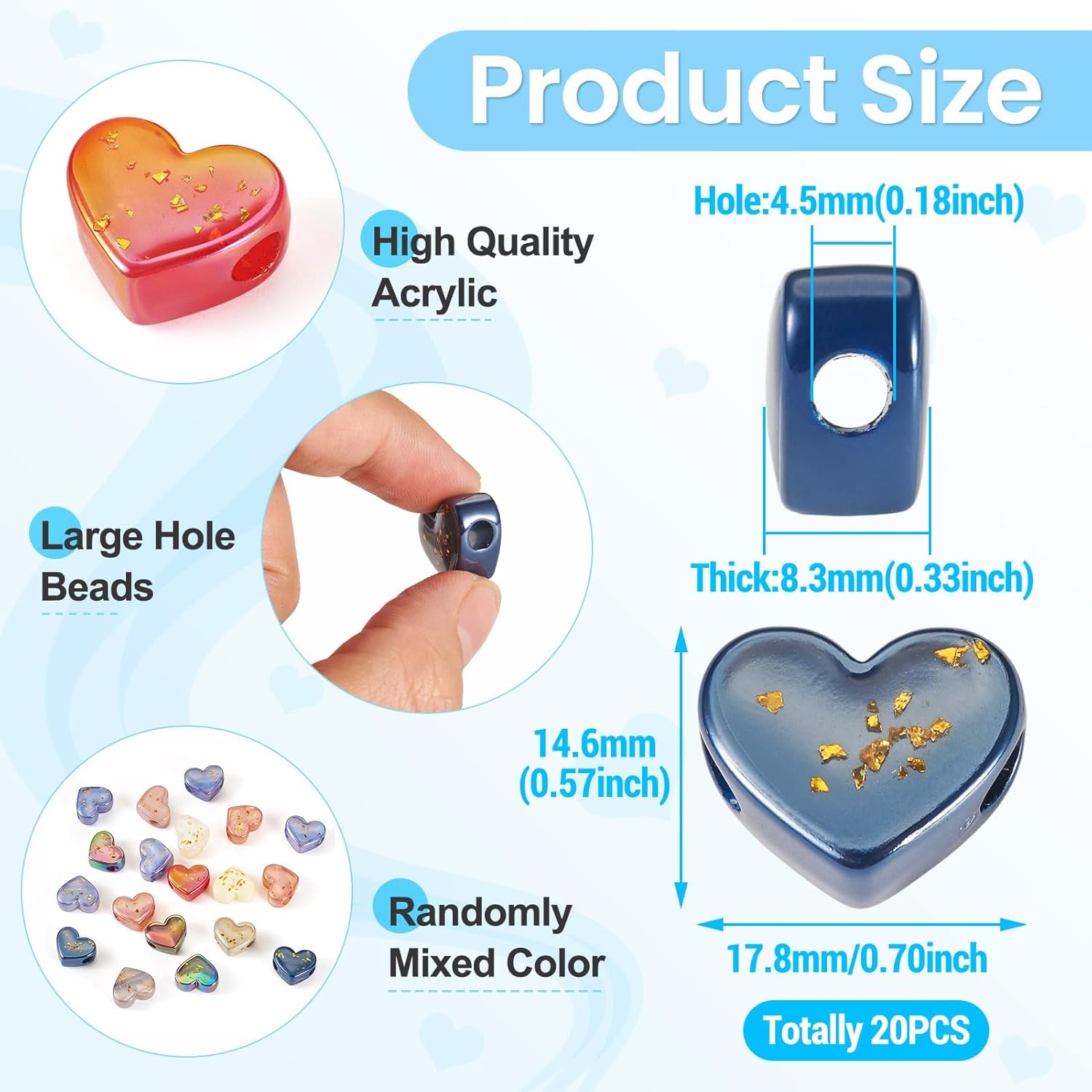 Heart Bead Cheriswelry 20pcs European Large Hole Beads Acrylic Heart Bracelet Beads Cute Loose Spacer 17.8x14.6 mm for DIY Craft Earring Necklace Jewelry Making - Image 4