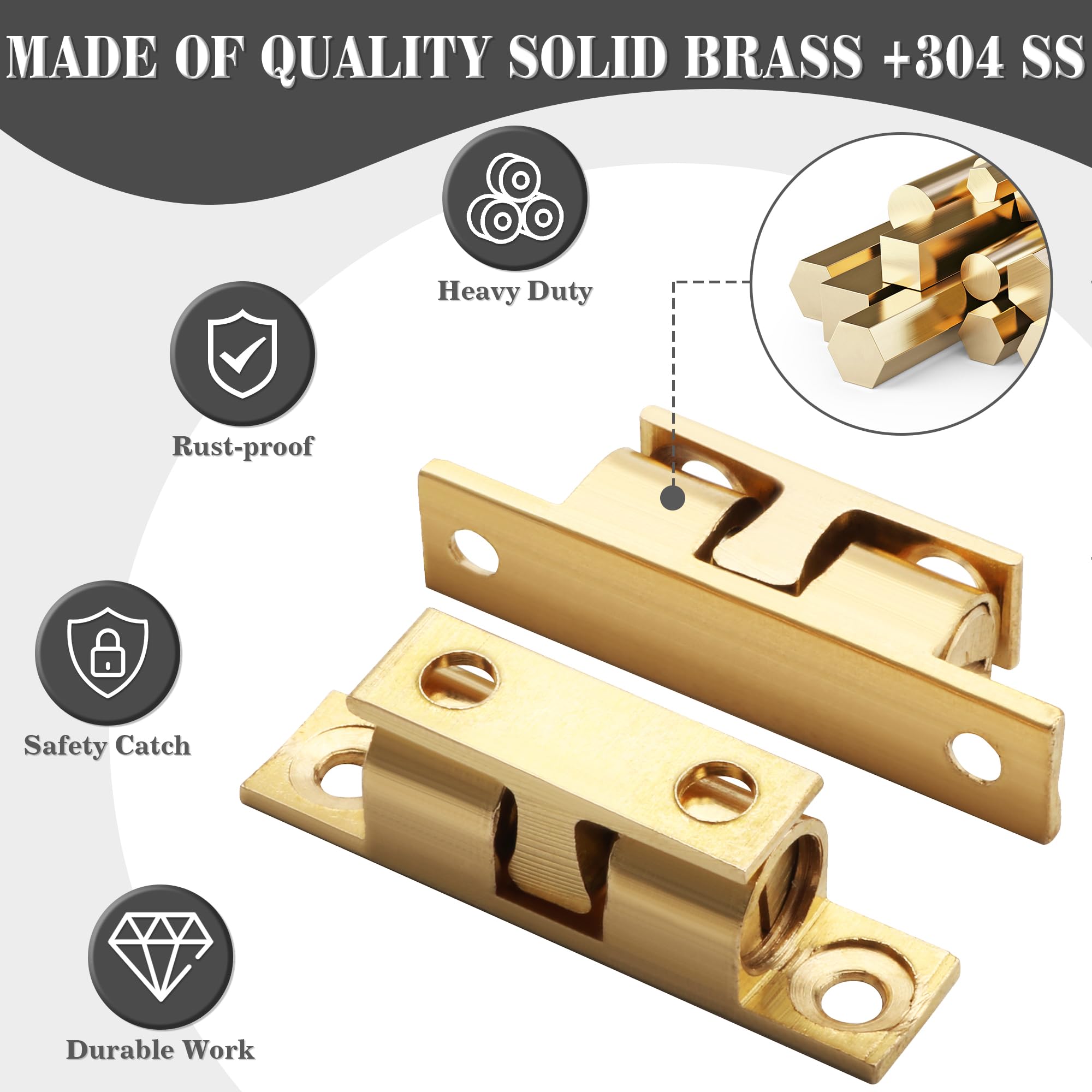 Alise 40mm Brass Double Roller Catch Cabinet Latches Door Catch,Gold,4 Pcs 1