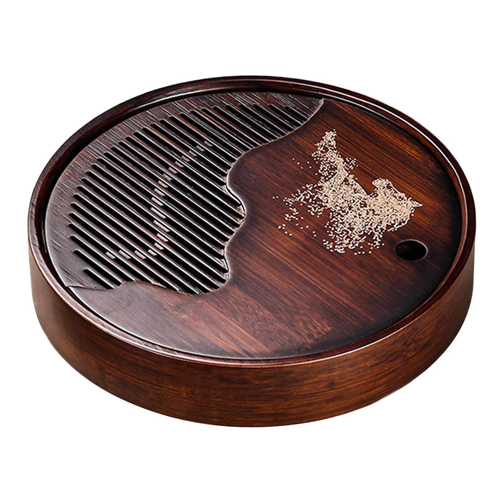 Plateau à thé traditionnel chinois en bois rond pour service Kung Fu