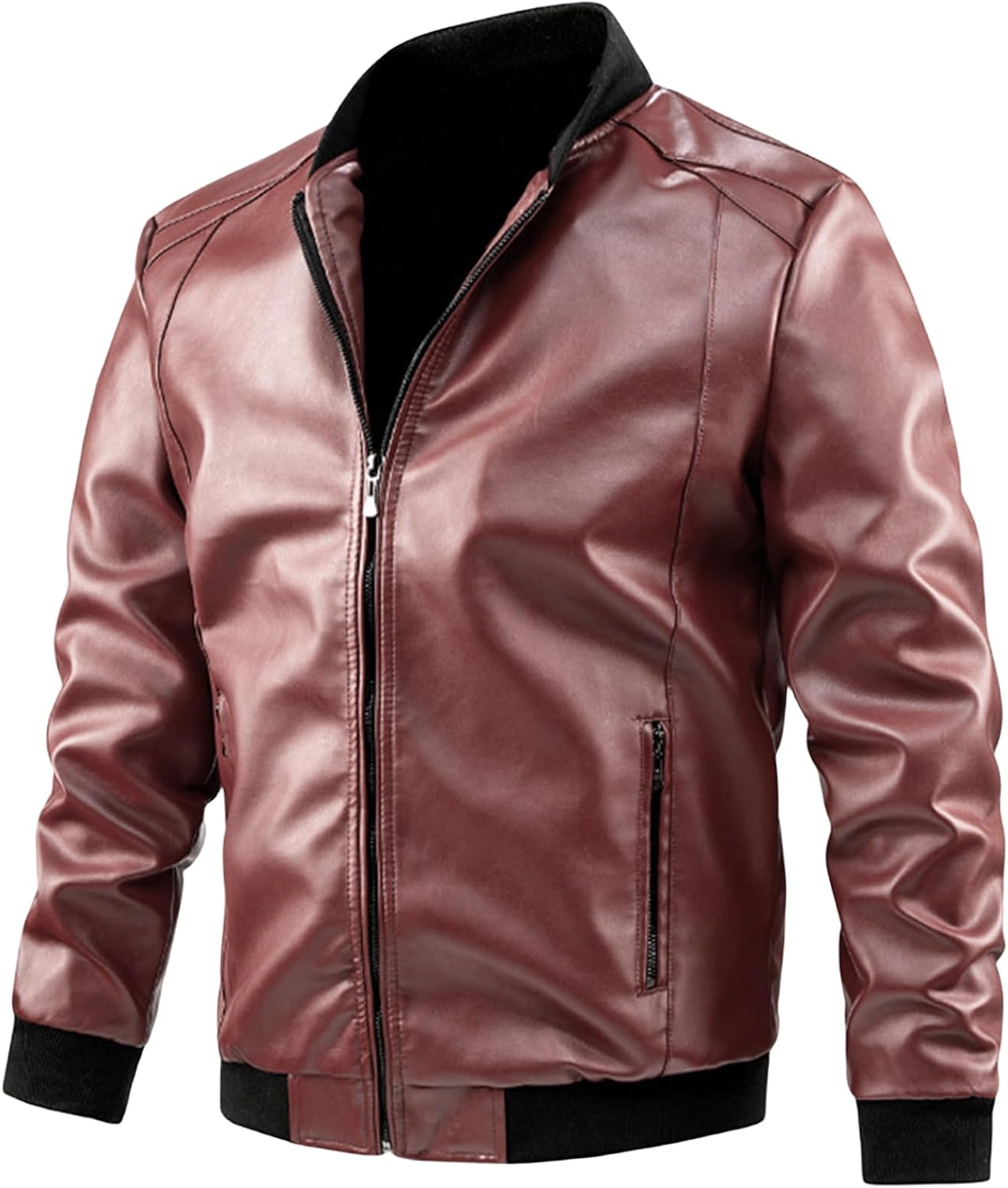 Faux Leather Jacket Men Casual Windbreak Motorcycle Coats Slim Zipper Tops Spring Fall Fashion Outfits with Pockets