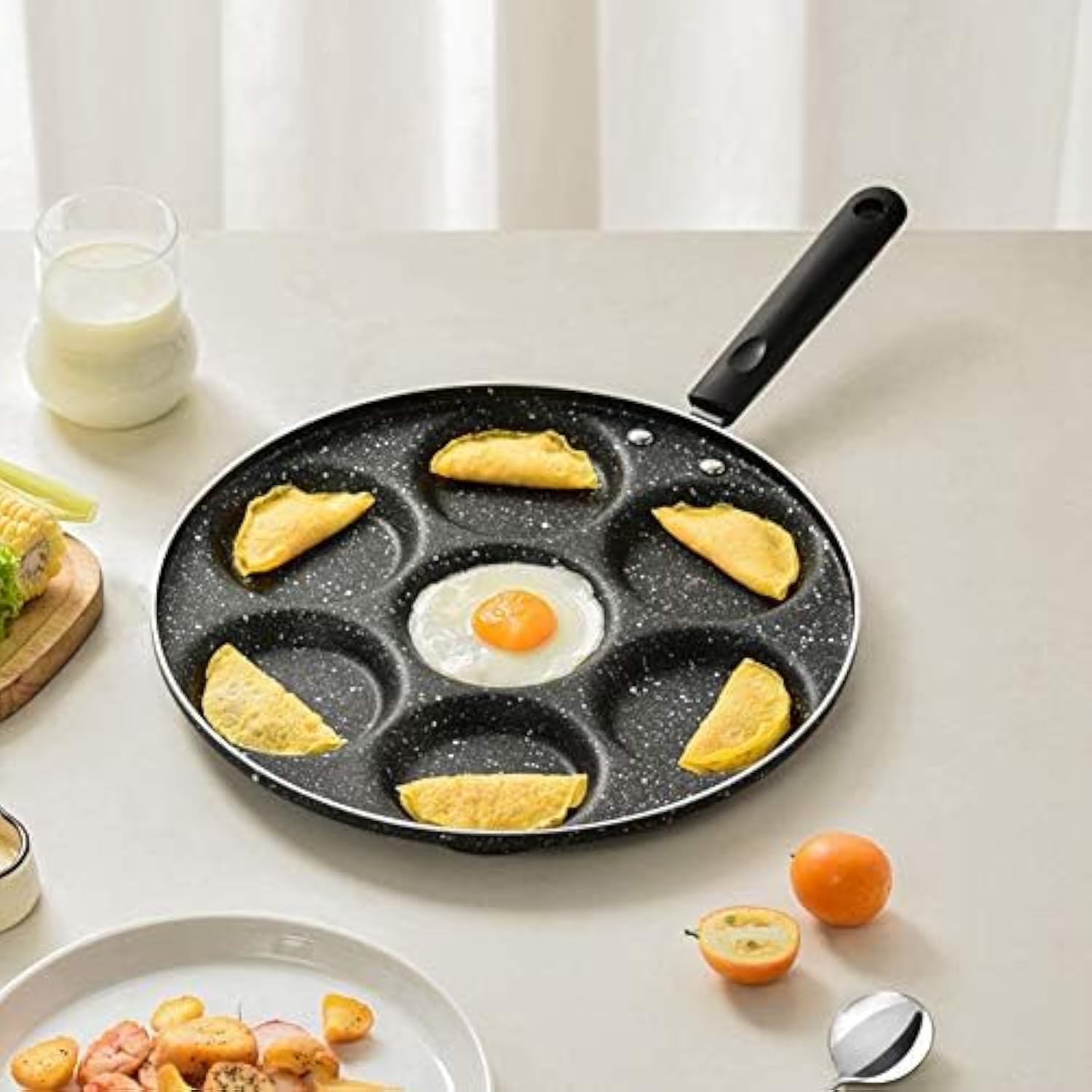 Egg Frying Pan, 7 Cup Egg Pan Nonstick, Fried Egg Pan Skillet for Breakfast, Pancake, Hamburger, Sandwiches Meat, Compatible with All Stove Cooker