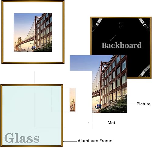 Vista 52 de Frametory - Marco de aluminio de 11 x 14 para fotos de 8 x 10 (en pulgadas), con paspartú marfil, de pared, con gancho de sierra, pestañas Bronce