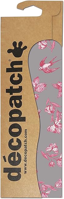 Décopatch - Ref C649O - Flying Birds Print Paper Pack - Each Sheet 30 x 40cm, Pack of 3 Paper Sheets - Best Used With Décopach Glue & Varnish, Pink & Grey