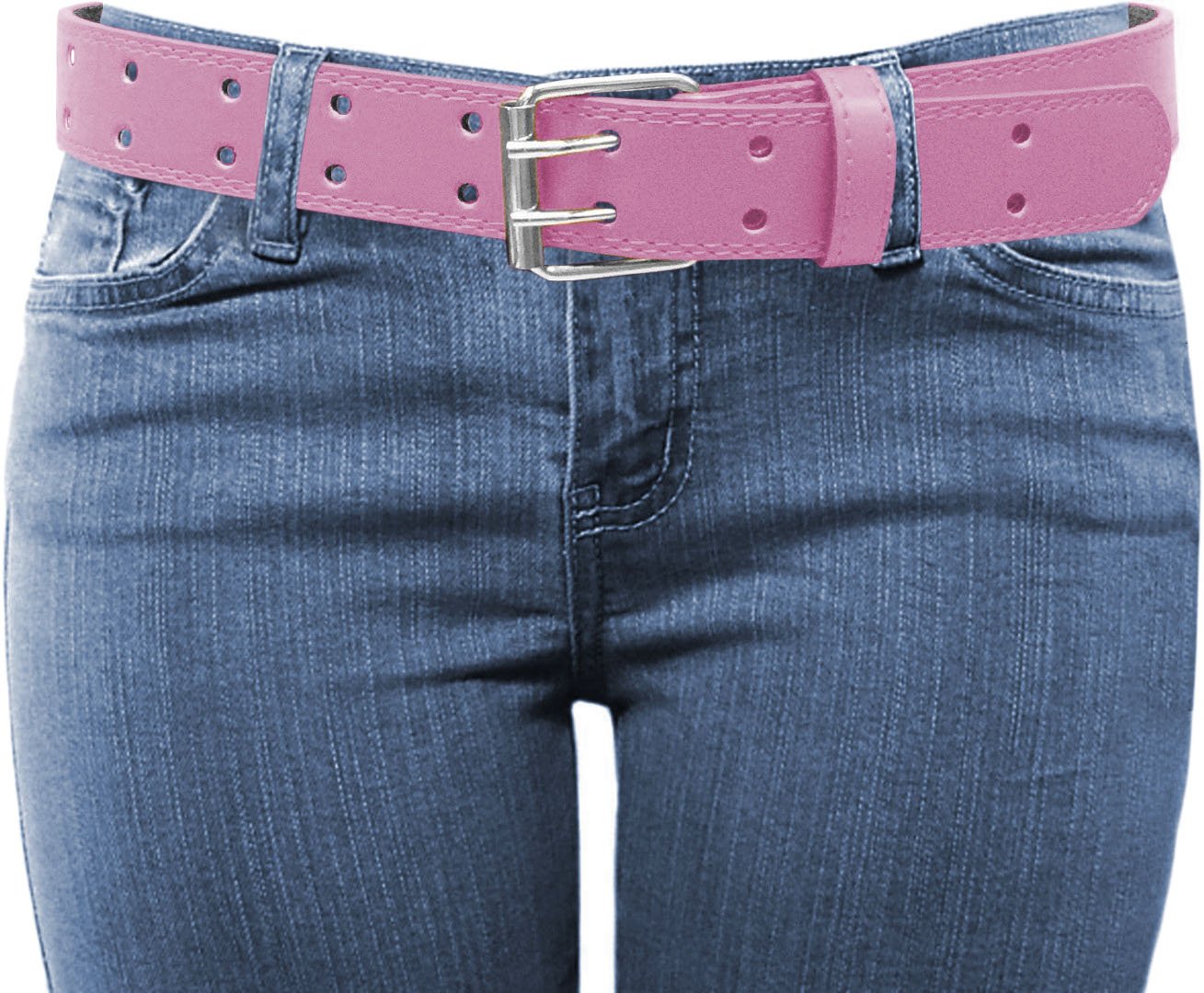 EURO Womens Thick Wide 2 Hole Leather Belt - BN9041 - Light Pink L