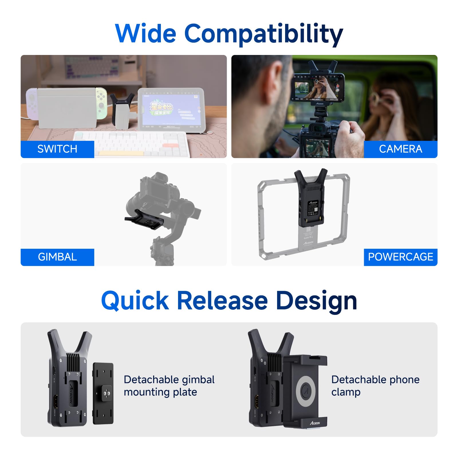 Accsoon CineView Nano Un sistema CineView wireless più piccolo e leggero. Il segnale HDMI HD 1080p60 tramite una porta HDMI trasmette il segnale in modalità wireless