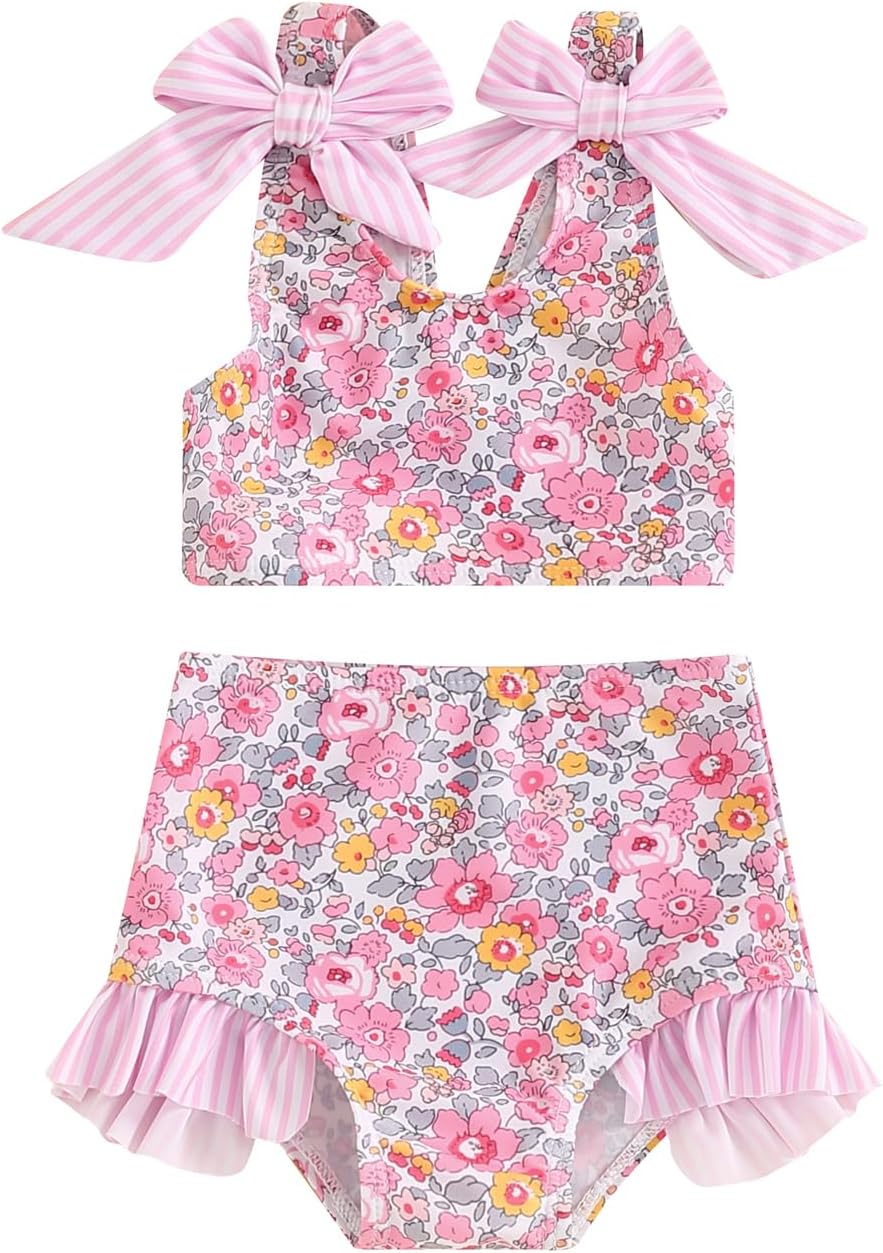 Yccutest Toddler Girl Bathing Suits Baby Bikini Swimsuit Girls Two Piece Bow Tank Top Shorts Swim Suit Baby Girls' Swimwear