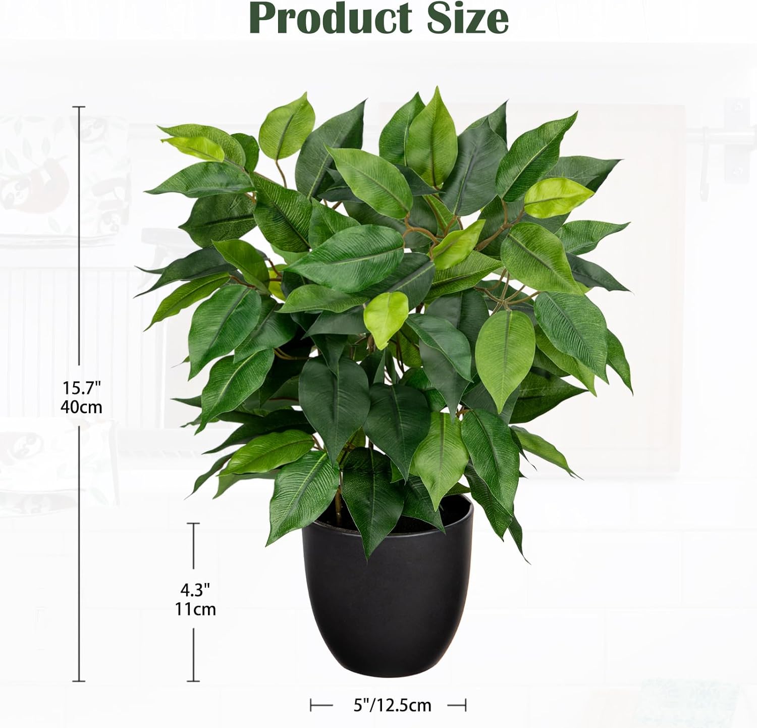Fake Plant 15.7" Artificial Plants Indoor Small Ficus Potted Plants Silk Plants Faux Topiary Plant for Home Bathroom Bedroom Dining Room Kitchen Window Shelf Desk Centerpieces Tabletop Decor - Image 6