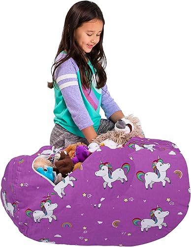 Miniatura 178 de Posh Stuffable - Sillón puff con almacenamiento para niños, contenedor de animales de peluche, organizador de juguetes de niños Lienzo Burbujas Azul