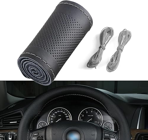 1 funda protectora para volante de automóvil, 14.96 pulgadas de piel sintética cosida a mano, absorbente de sudor, con orificio de aire, accesorio