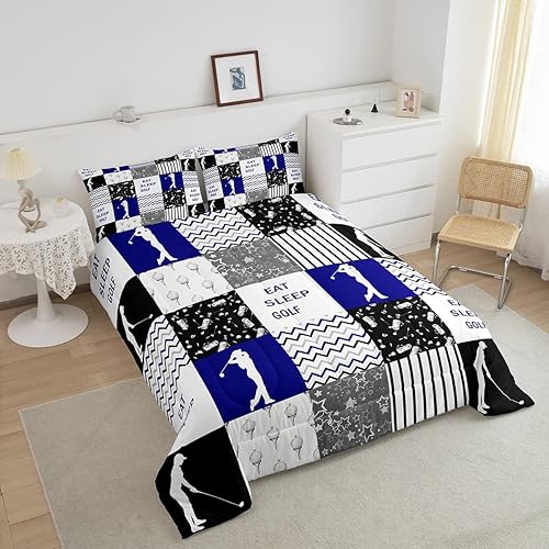 Miniatura 3 de Eat Sleep - Juego de edredón de golf para hija y niños, mejor decorativo para edredón, relleno de edredón geométrico a cuadros, juegos deportivos,