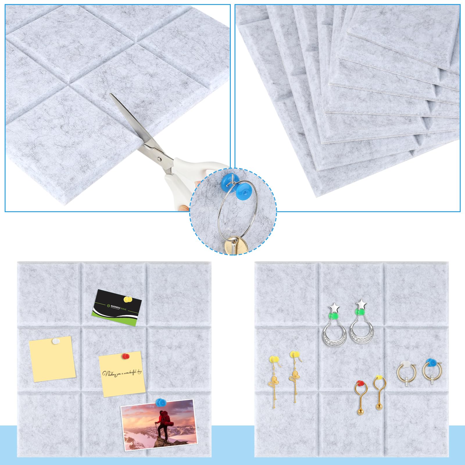 Bacheca in feltro, confezione da 7 lavagne grandi in feltro, autoadesive, bacheche 30 x 30 cm con 50 puntine, bacheca, bacheca in feltro, decorazione da parete in sughero per ufficio, cucina, s