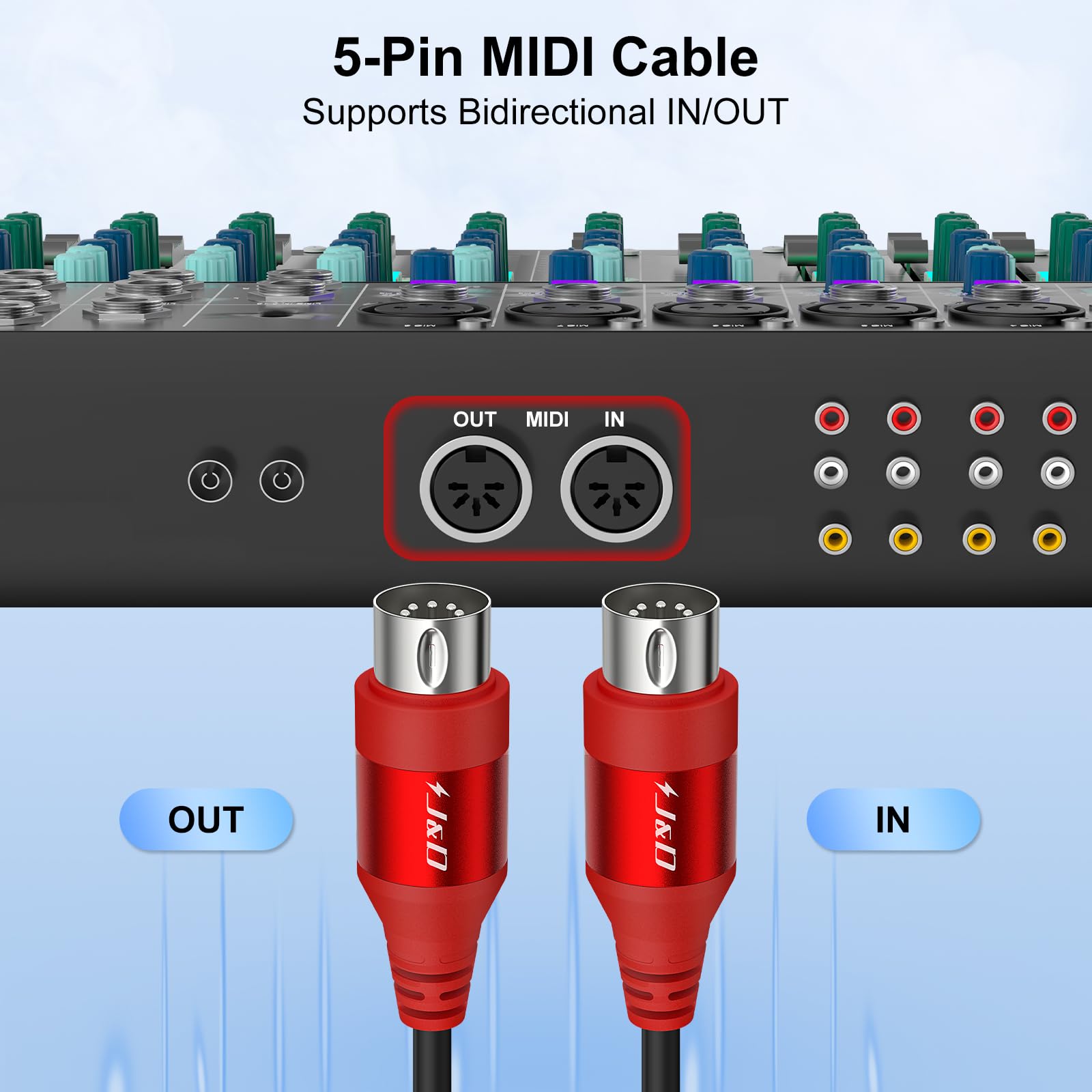J&D Câble MIDI 5 Pin DIN, Mâle à Mâle, Compatible avec Clavier, Synthétiseur, Effets Multi-Guitare, Interface Audio/Mixer/Amplificateur, Carte Son Externe (Rouge, 0,9 m)