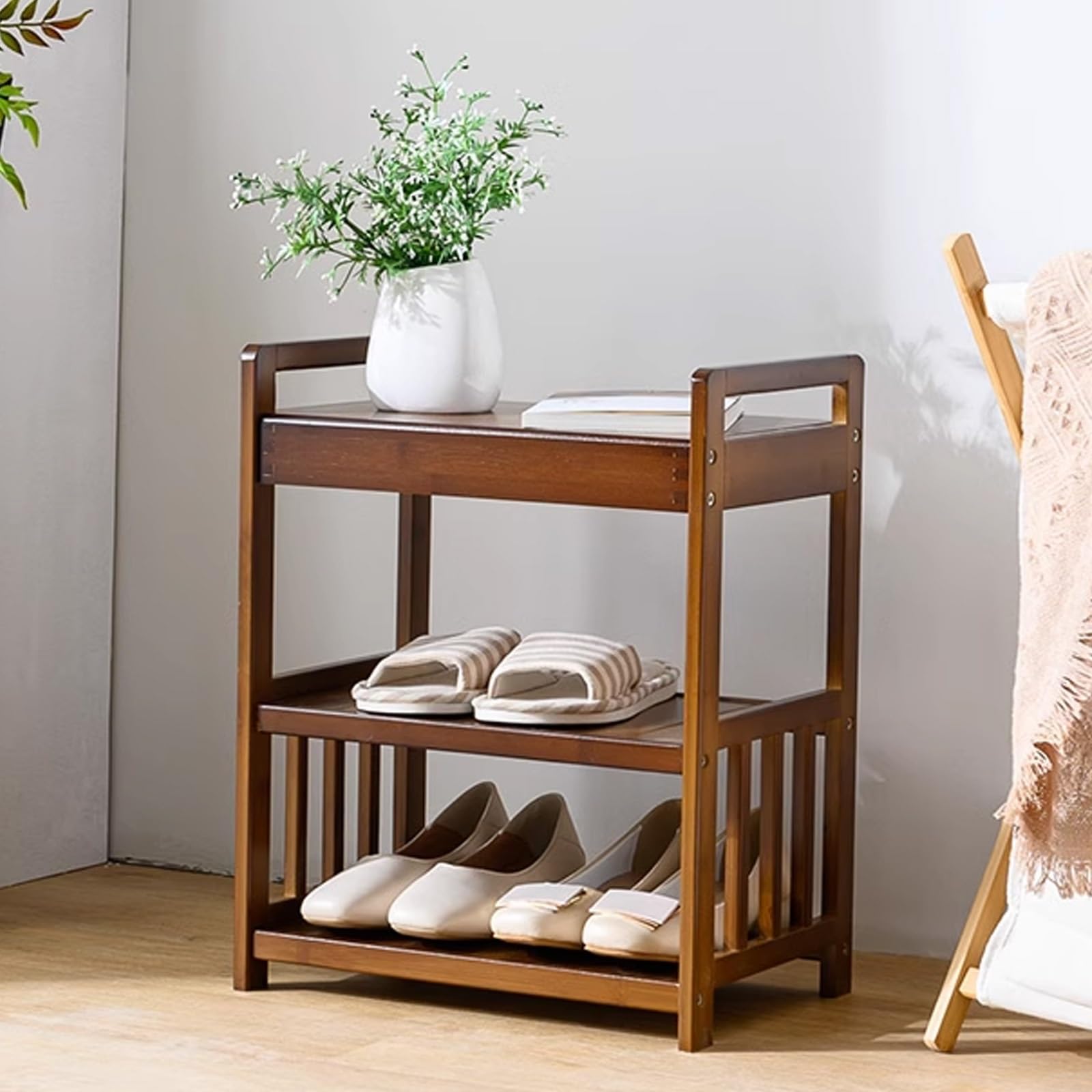 Generico Panca Porta Scarpe a 2 Ripiani in bambù - Organizzatore Stabile per l'ingresso, Ideale per Porta d'ingresso, Camera da Letto, Soggiorno, corridoio - Design Semplice (39 cm/15,3 Pollici)