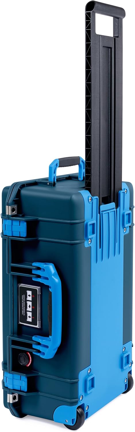 ColorCase Pelican Air 1535 Carry-on Case Deep Pacific Blue - Medium Size Waterproof (Empty) - Yellow Handles, Latches & Trolley