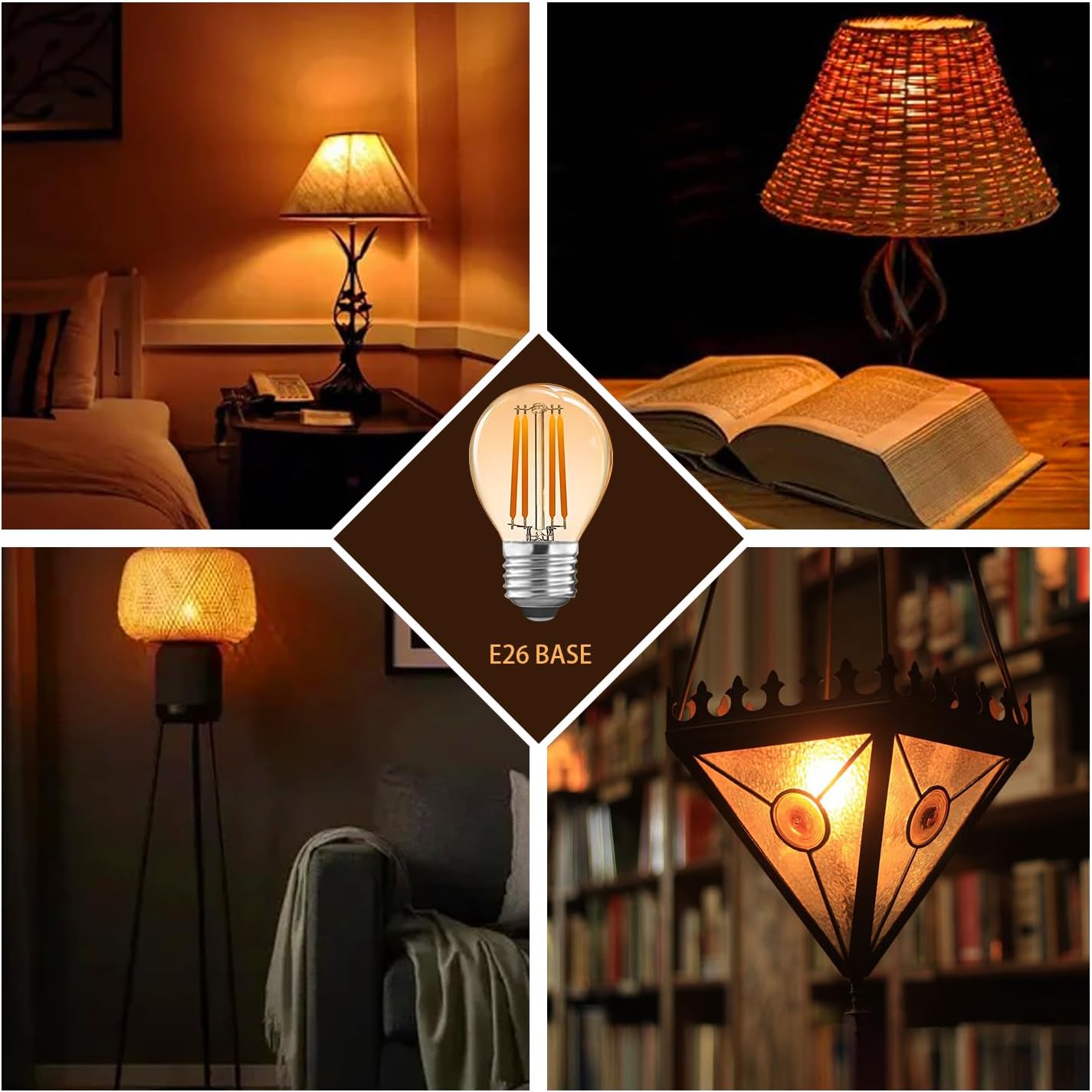 G45 Amber LED Light Bulbs 4W 120V E26 Dimmable Globe Decorative Light Bulbs 40 watt Equivalent Vintage Edison LED Bulbs 2200K Warm Light Bulbs, 3-Pack