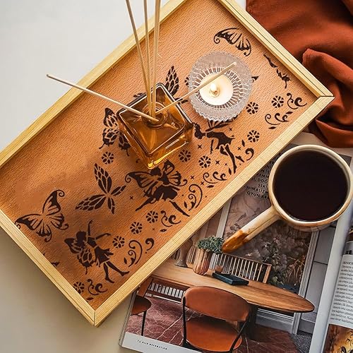 Miniatura 7 de BENECREAT Plantilla de baile de hadas, plantillas de hadas a juego de fantasía, plantilla de plástico reutilizable para pintar en muebles de madera,