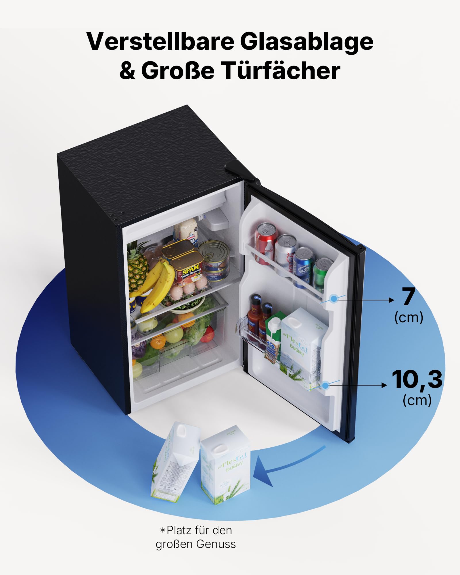 Upstreman CR85 Kühlschrank 85L Ohne Gefrierfach 0-12°C 5-stufige Temperaturregelung LED-Beleuchtung 39 dB Leise Energiesparend