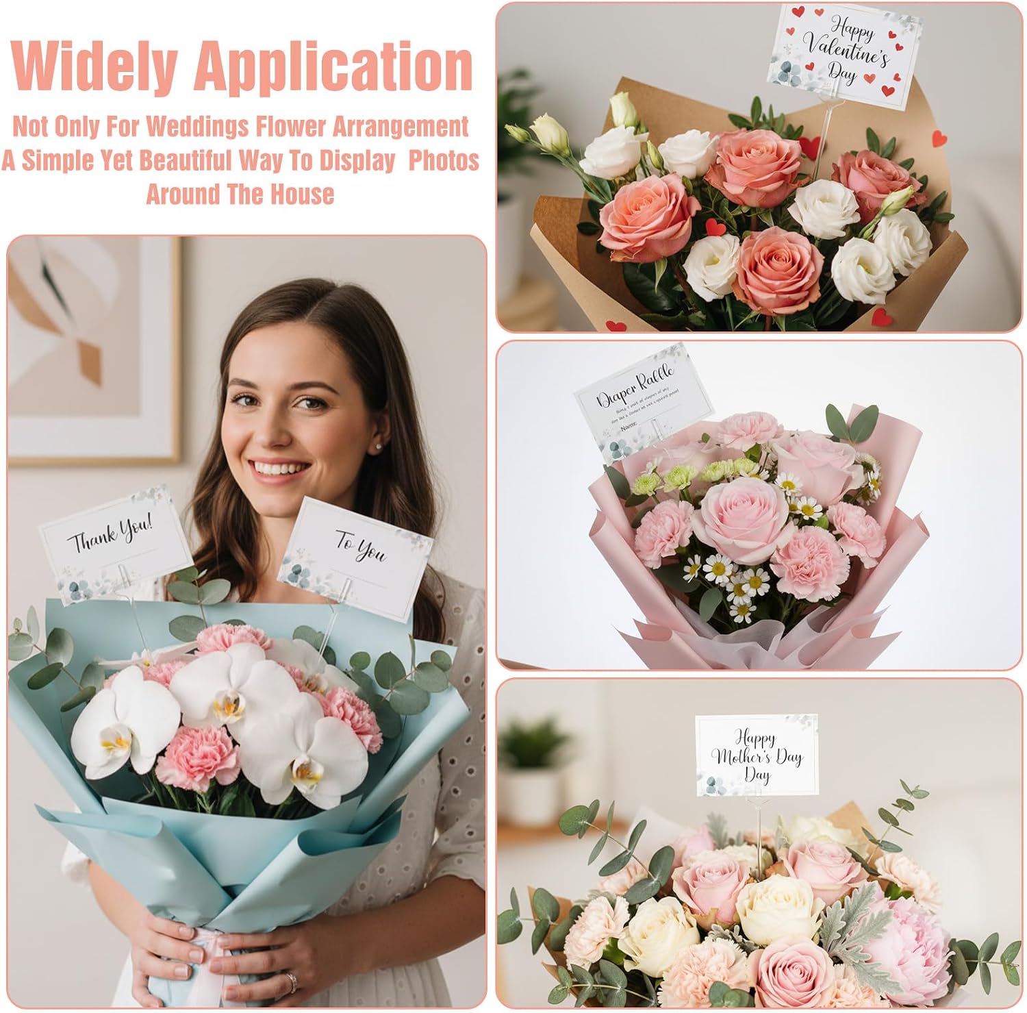 320 Pcs Floral Picks Card Holder Plastic Straight Head Flower Card Holder Stick for Photo Floral Bouquet Arrangement Valentine Wedding Birthday Party Decoration,12 Inch/9.5Inch