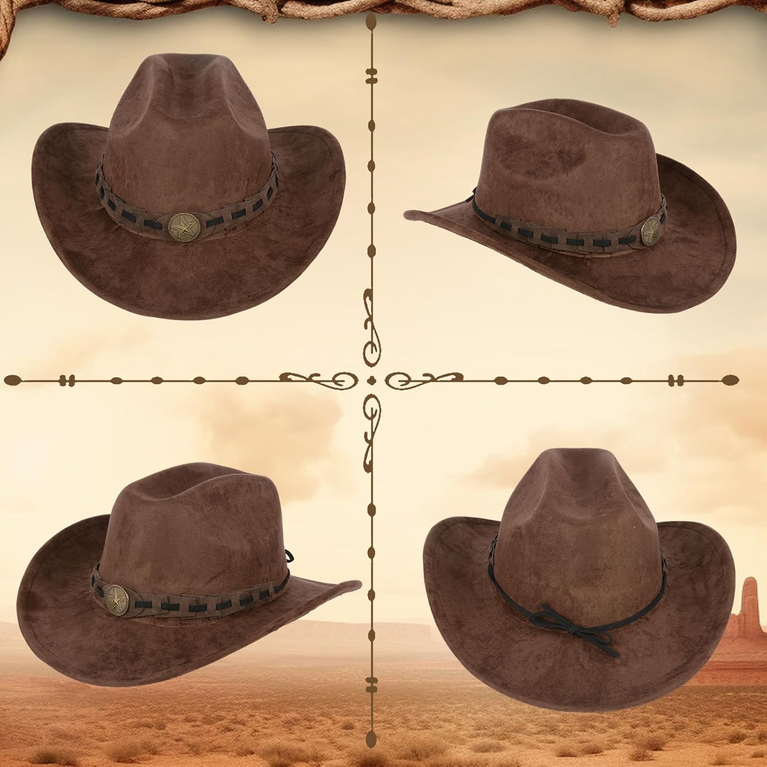 Cowboy Hat for Women and Men, Adjustable Felt Wide Brim Western Cowboy Hat for Parties, Size:M