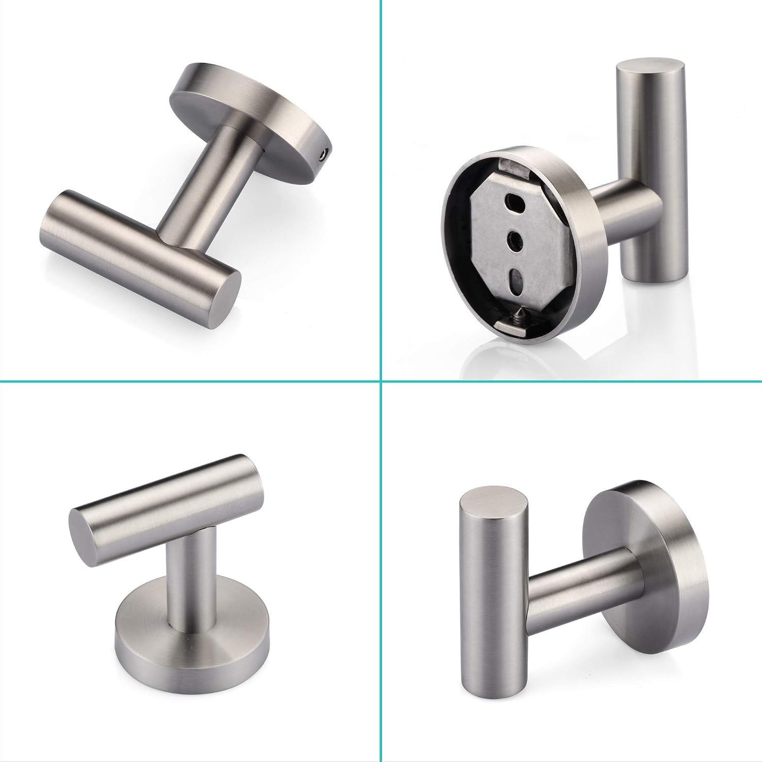 Rainovo Bathroom Towel Hook, Shower Hook Wall Mounted SUS 304 Stainless Steel, Modern Hand Towel Hook Brushed Nickel, Robe Coat Clothes Hook Round for Kitchen Garage Hotel,2 Pack