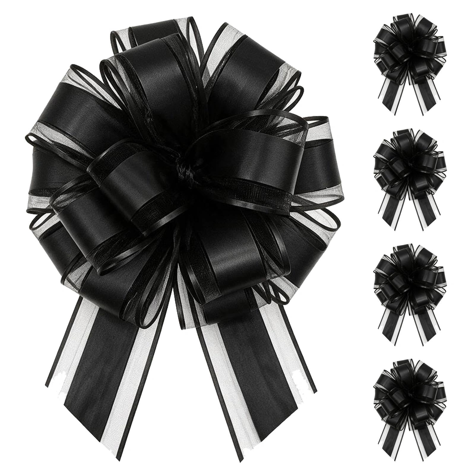 HUANYO 5-Piece Giant Car Bow Kit (70 inch/180 cm), Large Wedding Car Ribbon for Prom, New Car Gift, Huge Present Wrapping Bows for Party Decoration (black) — image 1
