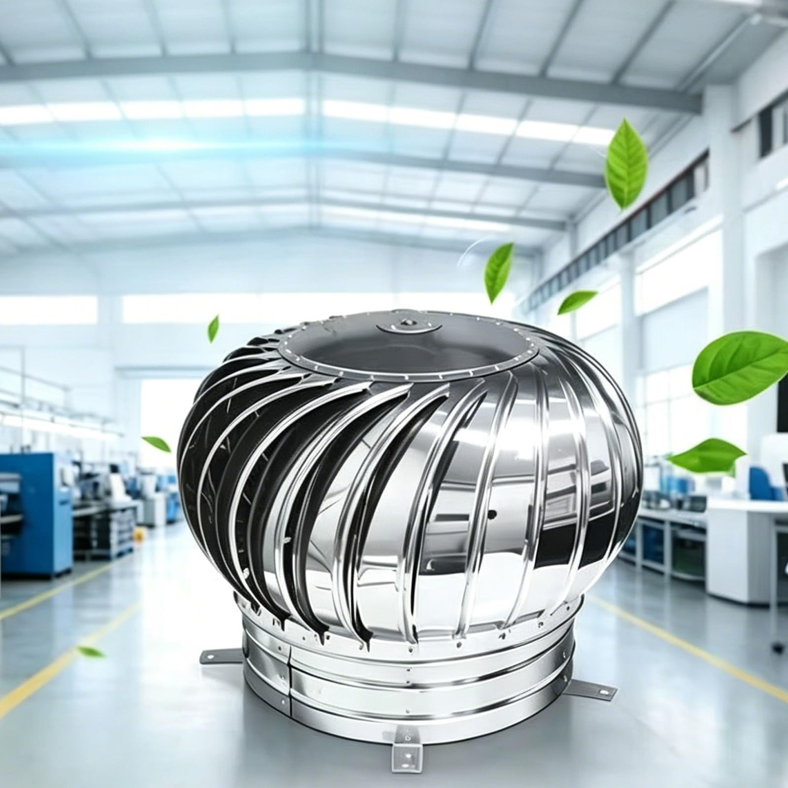 Fczvwpr Silver 304 Stainless Steel Wind Turbines Roof Vent Cap, No Power Attic Ventilator, Rainproof Unpowered Air Exhaust Fan, For House, Warehouse, Barn(110Mm/4.3In)