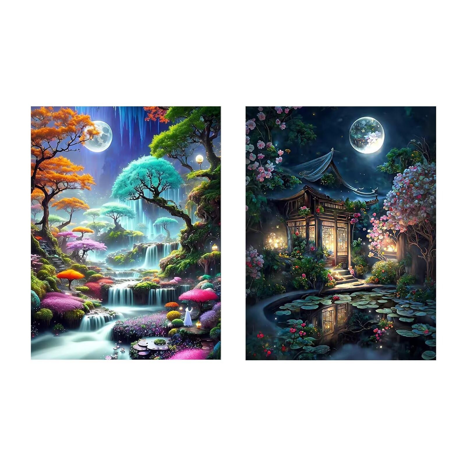 ViblyCoz 2 Pack 5D Diamond Painting Kits Full Drill DIY Enchanted Forest and Magical Cottage Diamond Art for Adults Kids Gem Art Craft for Home Wall Decor Gift