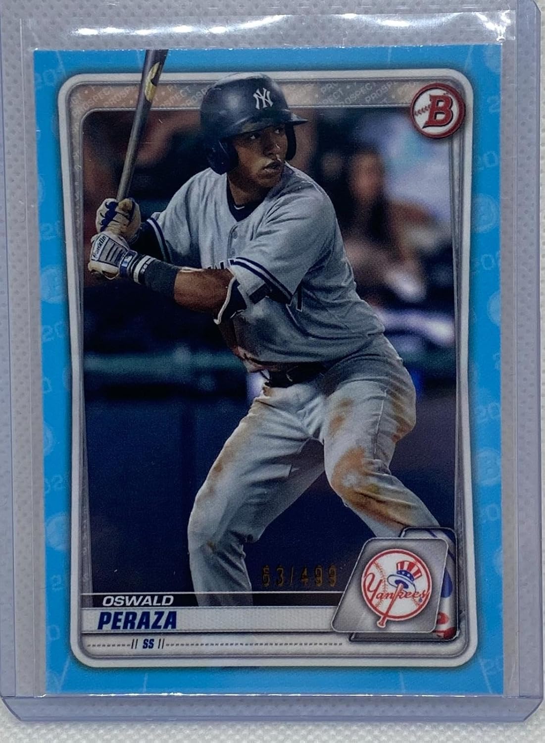 Oswald Peraza 2020 Topps Bowman Prospect Sky #d 63/499 - Baseball Cards