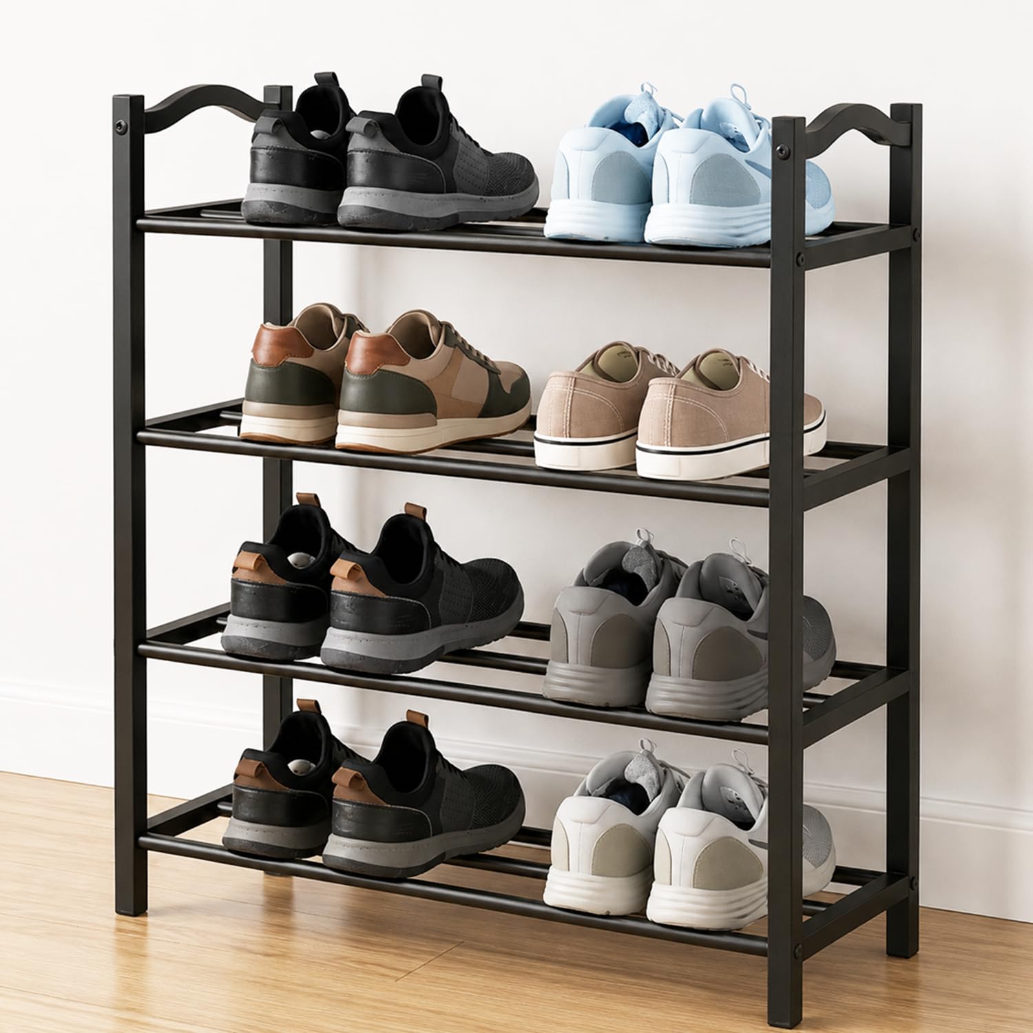 ABJA Expandable Shoe Rack, Adjustable Shoe Shelf Storage Organizer Heavy Duty Metal Free Standing Shoe Rack Parent (Black, 4 Tier - Arched)-image-23