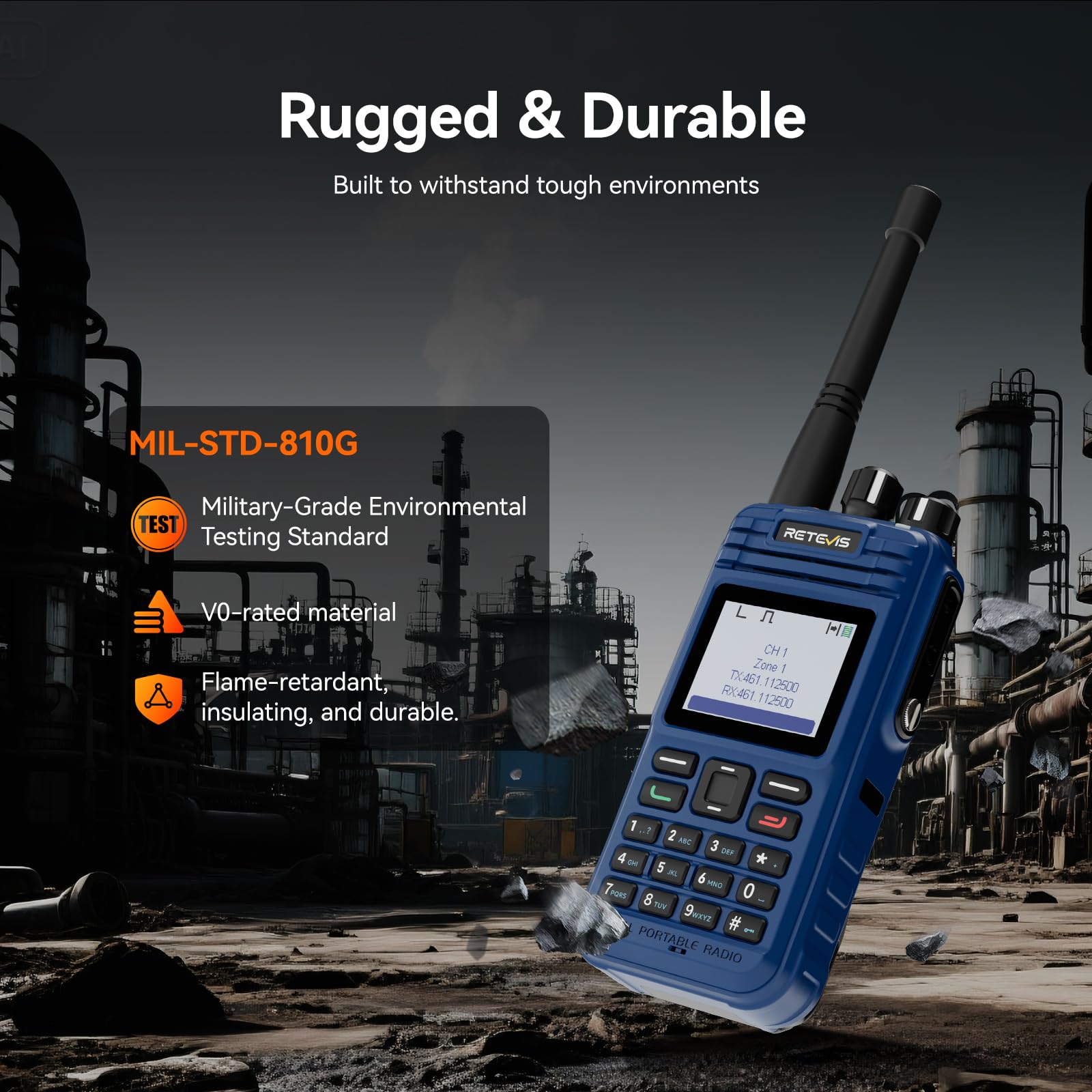 Retevis MateTalk E2 Radiotelefon Przeciwwybuchowy, Wodoodporny IP68, Radiotelefon DMR, 1500 mAh, Alarm Awaryjny, Komunikacja AES256, Krótkofalówki Atex dla Zakładów Chemicznych (Niebieski, 1 Szt.)